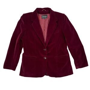 Vintage Anthony's Dark Red Velvet Blazer 100% Cotton Velveteen Women 12 Academia